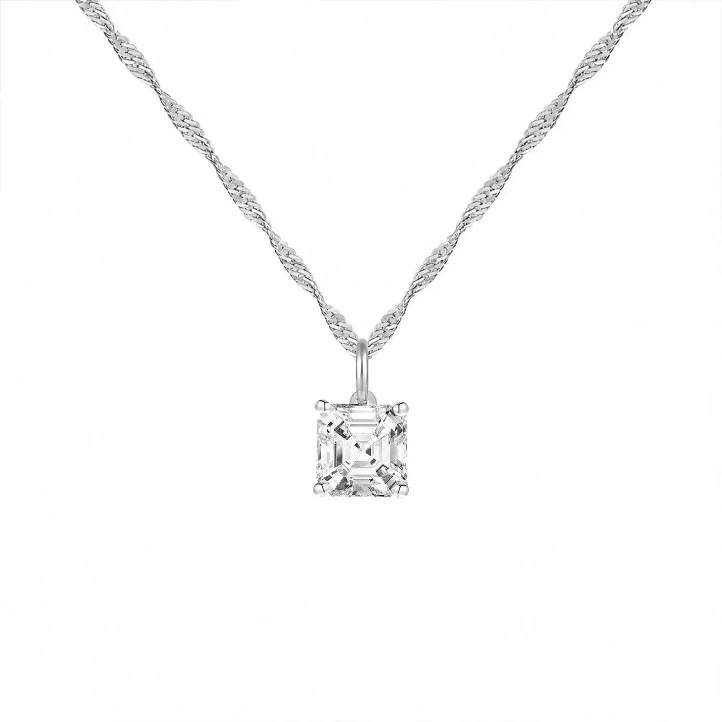 14K Lab Grown Asscher Solitaire Pendant F-G VS1-VS2