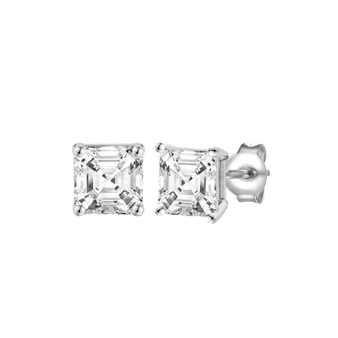 14K Lab Grown Asscher Solitaire Earrings F-G VS1-VS2