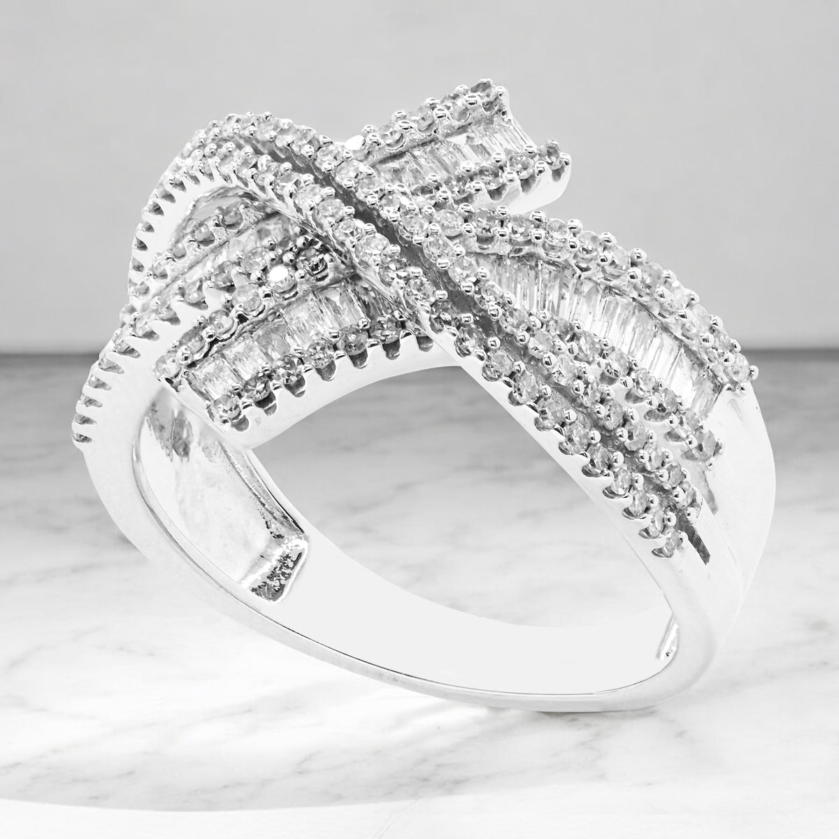 10K White Gold 1 ct tw Diamond By-Pass Ring