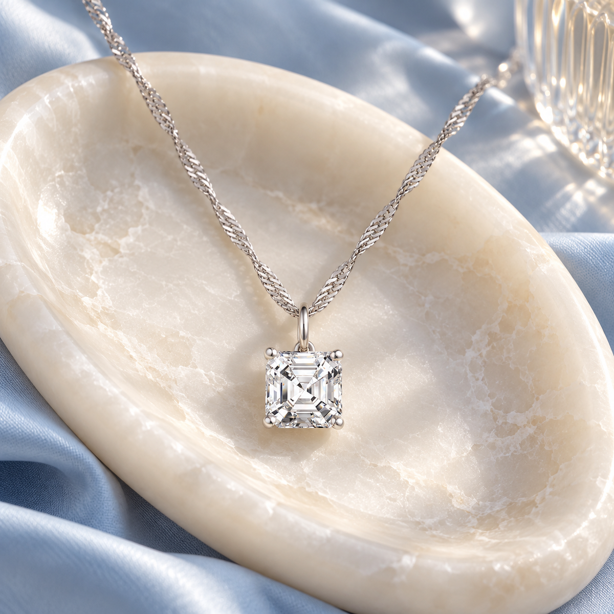 14K Lab Grown Asscher Solitaire Pendant F-G VS1-VS2