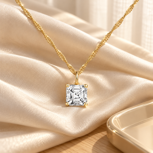 14K Lab Grown Asscher Solitaire Pendant F-G VS1-VS2
