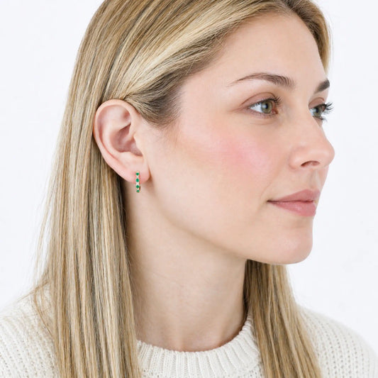 14K Yellow Gold Hoop Earrings with Emeralds and White Sapphires