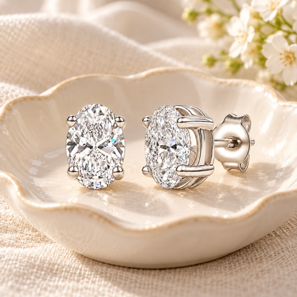 14K Lab Grown Oval Solitaire Earrings F-G VS1-VS2