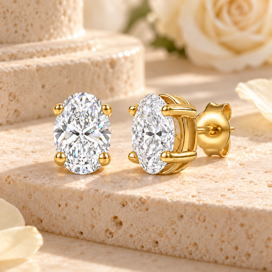 14K Lab Grown Oval Solitaire Earrings F-G VS1-VS2