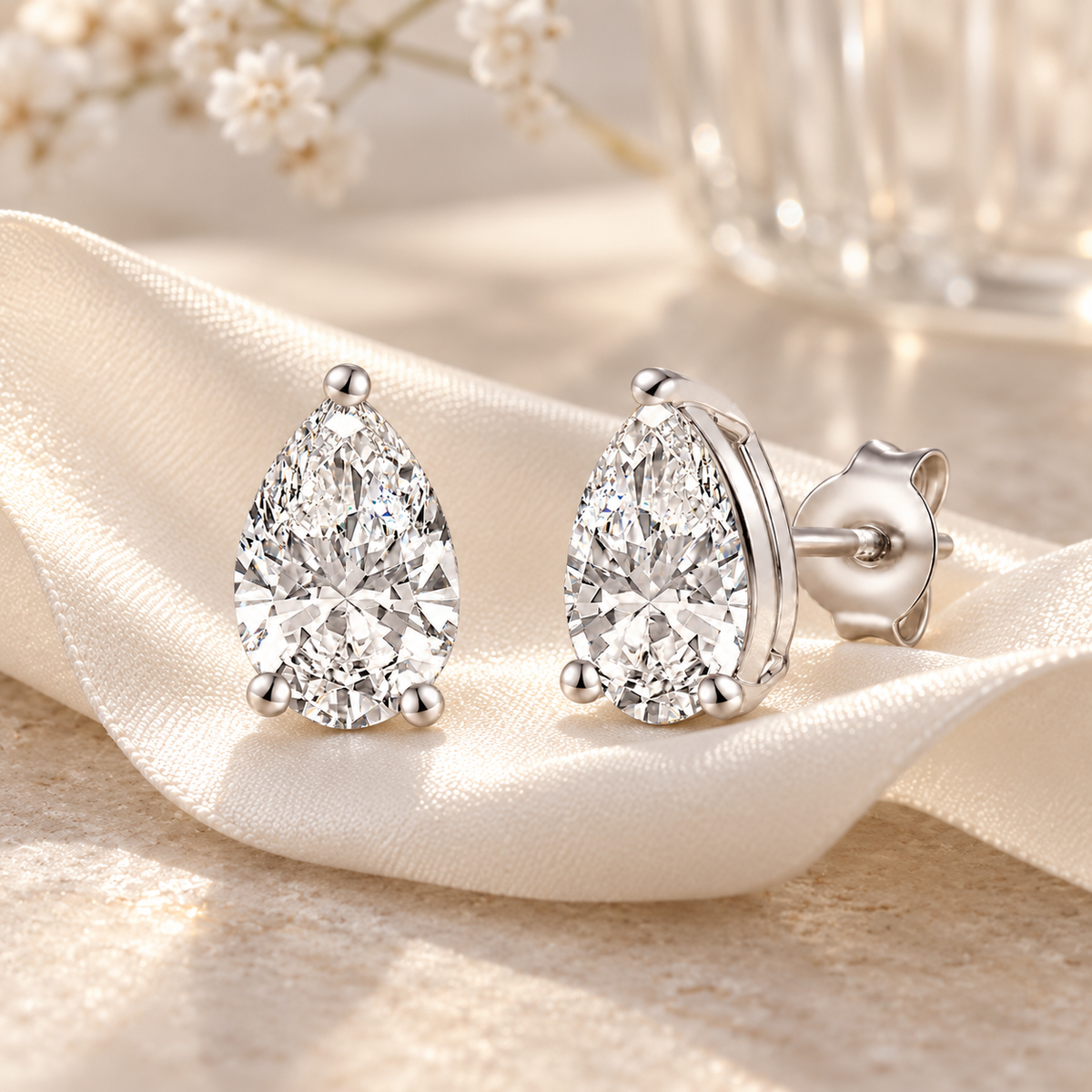 14K Lab Grown Pear Solitaire Earrings F-G VS1-VS2