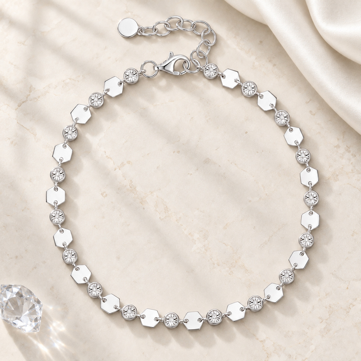 Sterling Silver or 14K Yellow Gold Plated Silver Diamond Luna Bracelet