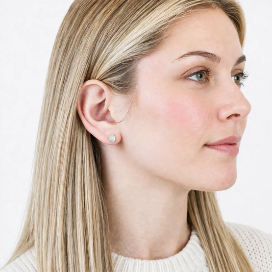 Elegant 14K Gold Stud Earrings with Diamonds and Opal – 4.5mm Stone