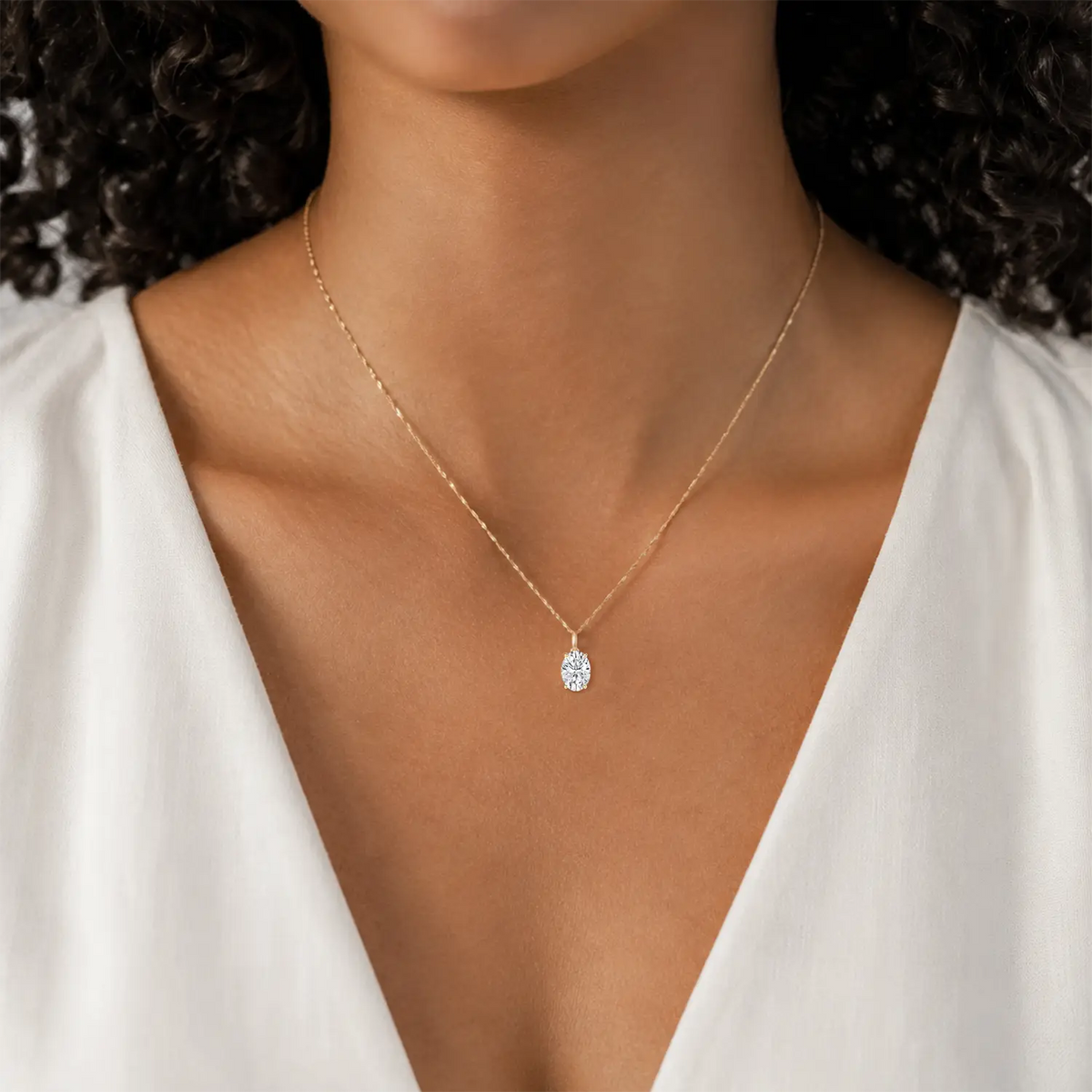 14K Lab Grown Oval Solitaire Pendant F-G VS1-VS2