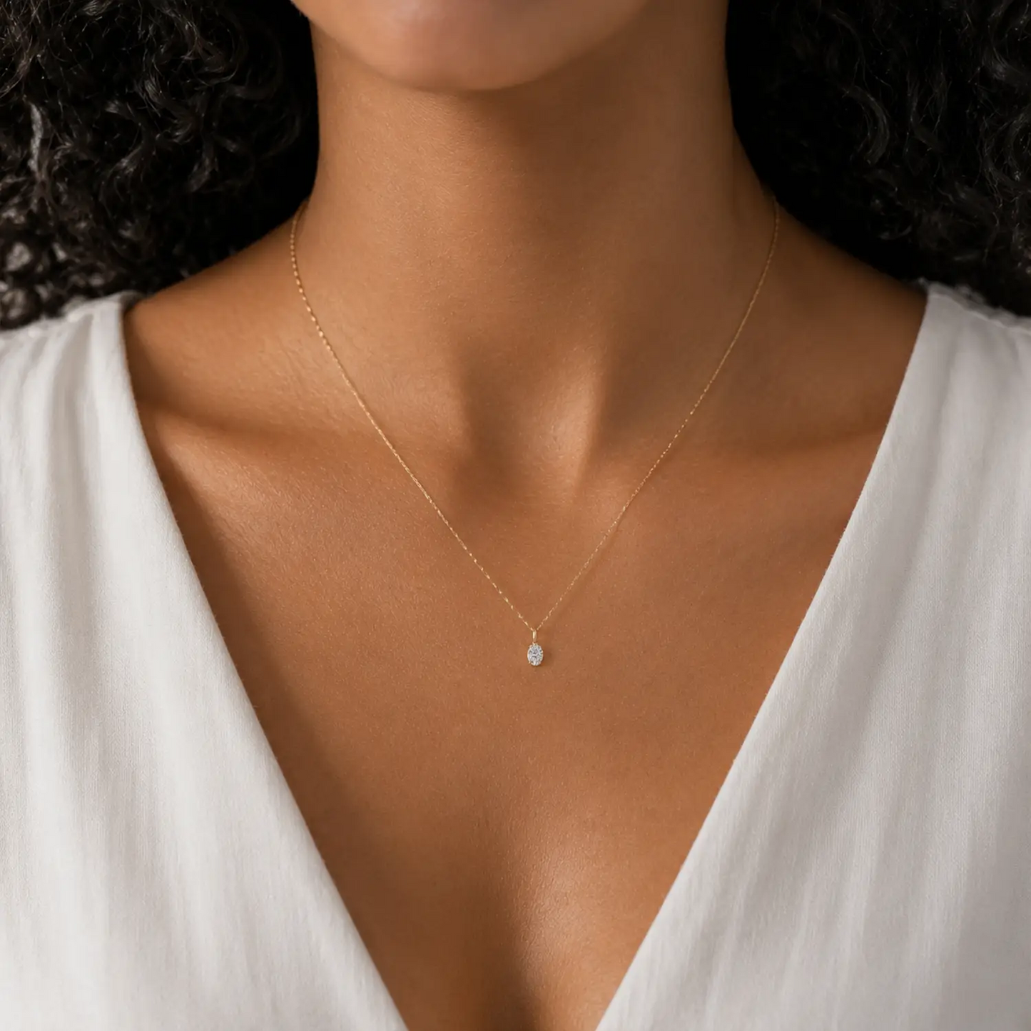 14K Lab Grown Oval Solitaire Pendant F-G VS1-VS2