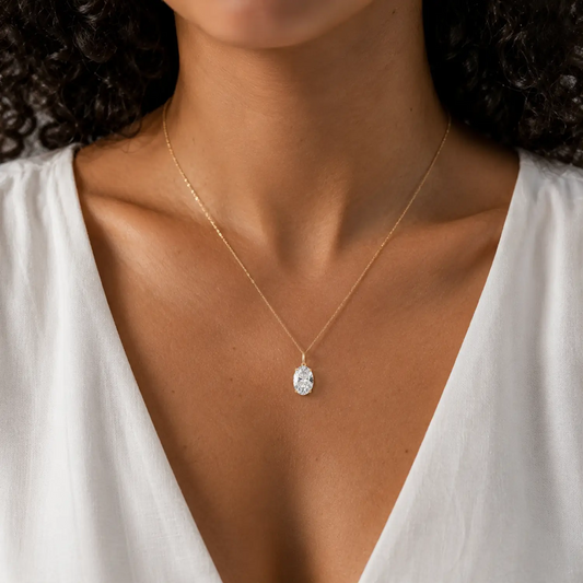 14K Lab Grown Oval Solitaire Pendant F-G VS1-VS2