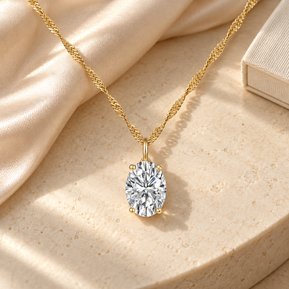 14K Lab Grown Oval Solitaire Pendant F-G VS1-VS2