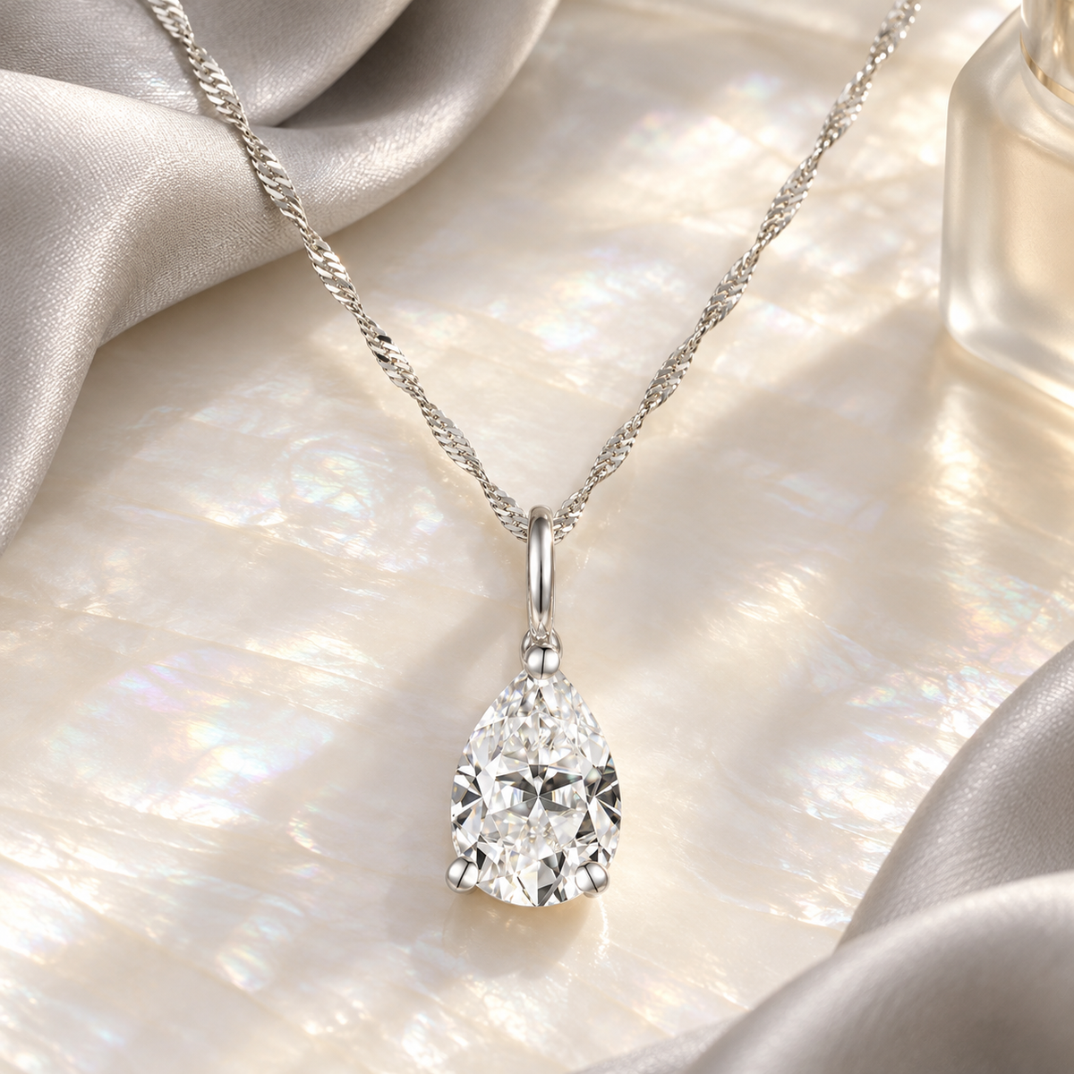14K Lab Grown Pear Solitaire Pendant F-G VS1-VS2