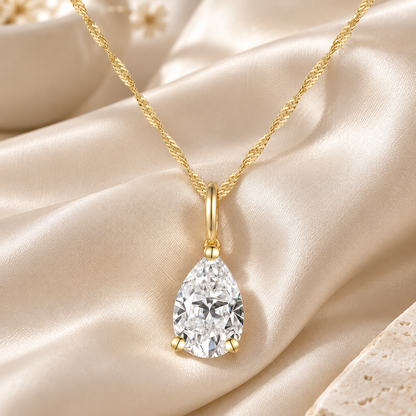 14K Lab Grown Pear Solitaire Pendant F-G VS1-VS2