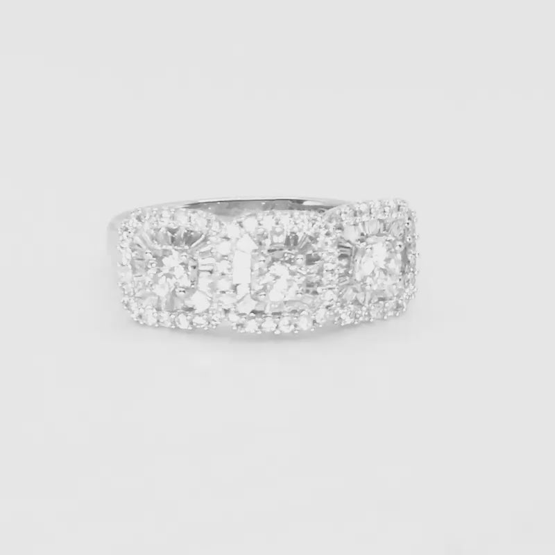 10K White Gold 1 ct tw Round and Baquette Diamond Multi Cushion Shape Ring (I-I2)