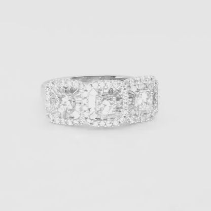10K White Gold 1 ct tw Round and Baquette Diamond Multi Cushion Shape Ring (I-I2)