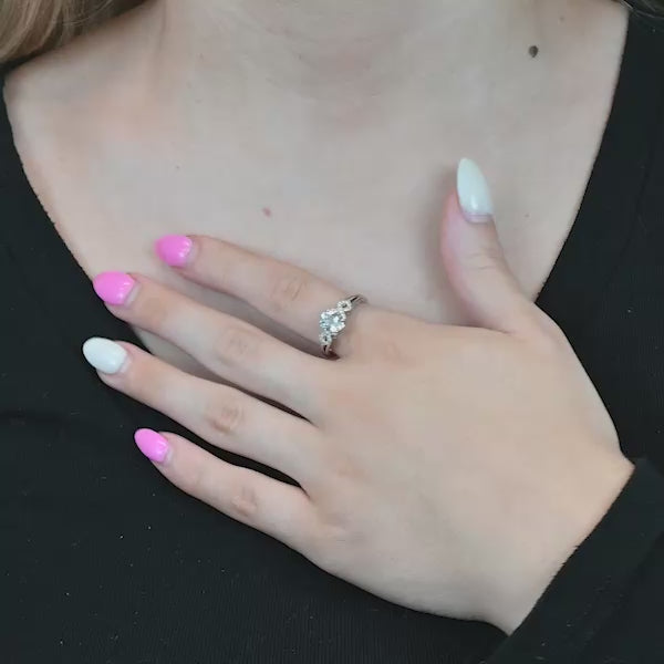 Vintage Sterling Silver Oval Aquamarine Ring with White Sapphires