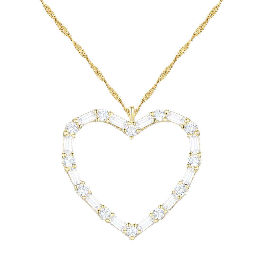 Natural Diamonds Heart Necklace, 10KT White Gold or Yellow Gold , 1/2CTTW Round and Baguette I - I2