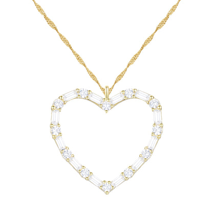 Natural Diamonds Heart Necklace, 10KT White Gold or Yellow Gold , 1/2CTTW Round and Baguette I - I2