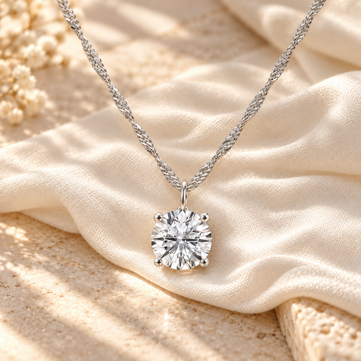 14K Lab Grown Round Solitaire Pendant F-G VS1-VS2