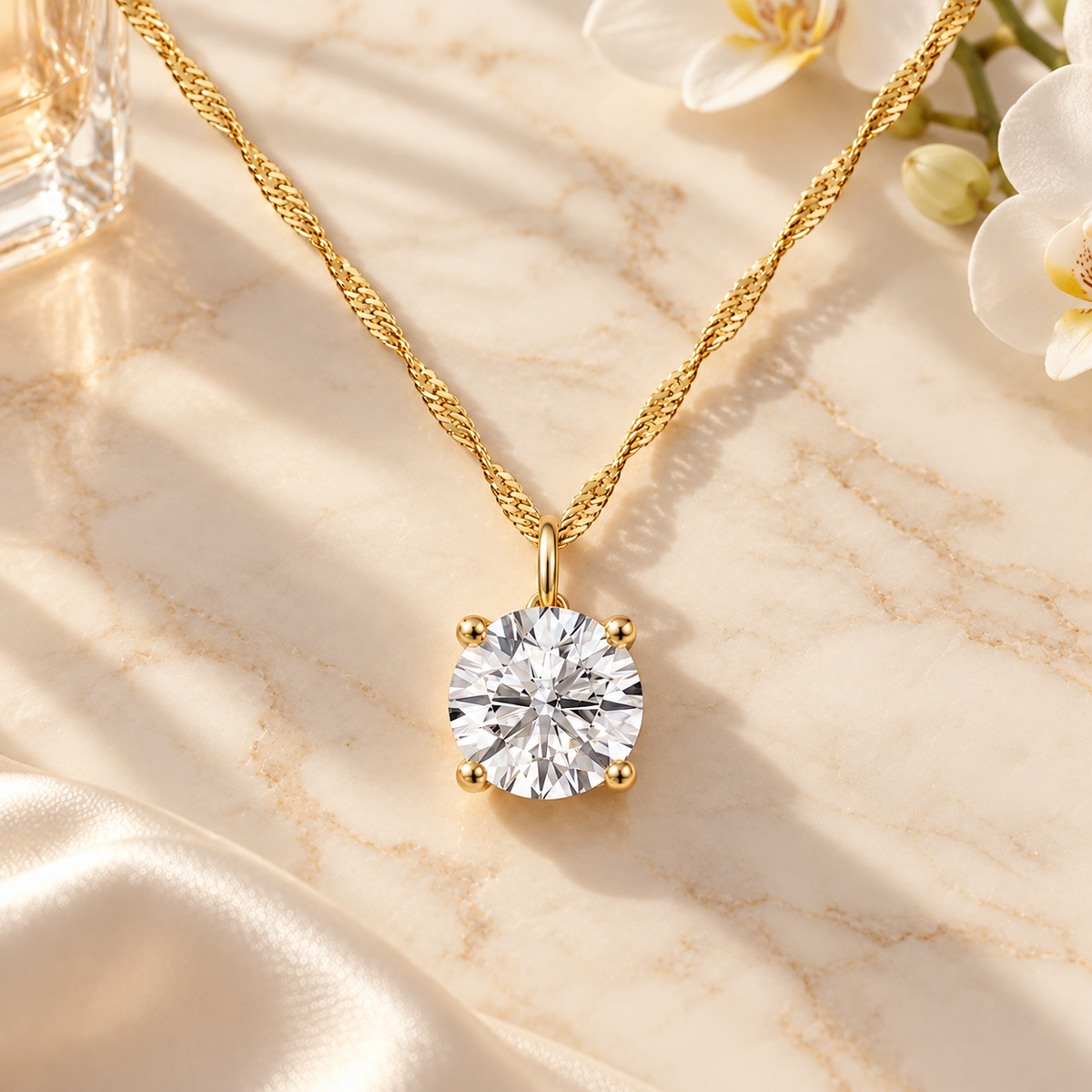 14K Lab Grown Round Solitaire Pendant F-G VS1-VS2