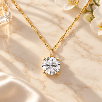 14K Lab Grown Round Solitaire Pendant F-G VS1-VS2