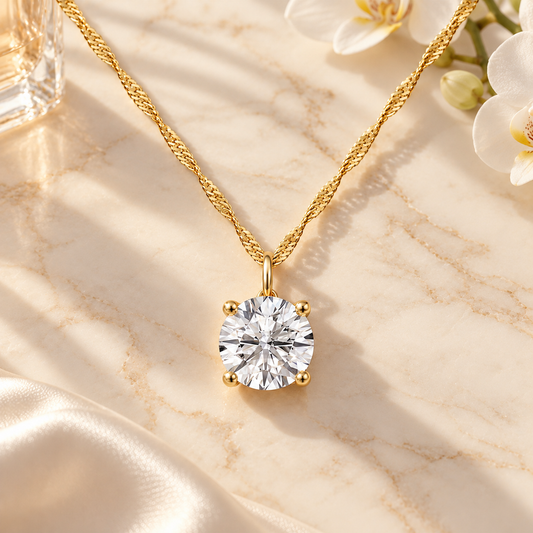 14K Lab Grown Round Solitaire Pendant F-G VS1-VS2