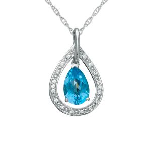 Sterling Silver Blue Topaz and Lab-Created White Sapphire Pendant
