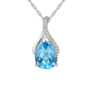 Blue Topaz  & Diamond Necklace in 14k White Gold