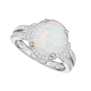 Tirafina Oval 10 x 8 Lab-Created Opal and White Sapphire Ring in ...