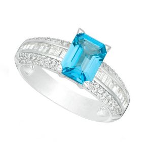 Sterling Silver Blue Topaz and Lab-Created White Sapphire Multi-Row Ring 